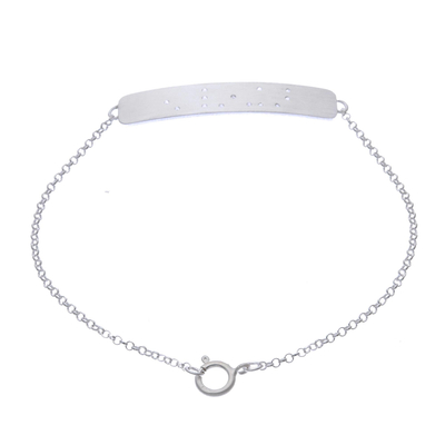 Sterling silver pendant bracelet, 'Simple Smile' - Smile-Themed Braille Cutout Sterling Silver Pendant Bracelet