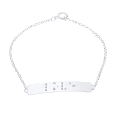Love-Themed Braille Sterling Silver Pendant Bracelet