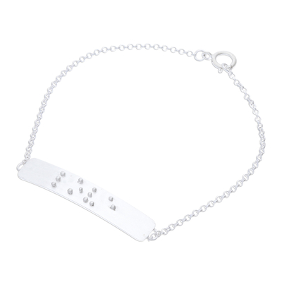Sterling silver pendant bracelet, 'Lovely Touch' - Love-Themed Braille Sterling Silver Pendant Bracelet