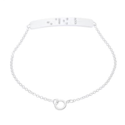Sterling silver pendant bracelet, 'Lovely Touch' - Love-Themed Braille Sterling Silver Pendant Bracelet