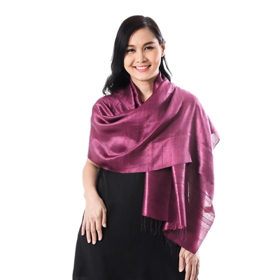 Silk Wrap Scarf in Solid Plum from Thailand