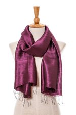Silk scarf, 'Otherworldly in Plum' - Silk Wrap Scarf in Solid Plum from Thailand