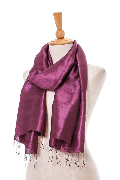 Silk scarf, 'Otherworldly in Plum' - Silk Wrap Scarf in Solid Plum from Thailand