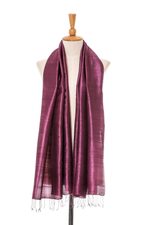 Silk scarf, 'Otherworldly in Plum' - Silk Wrap Scarf in Solid Plum from Thailand
