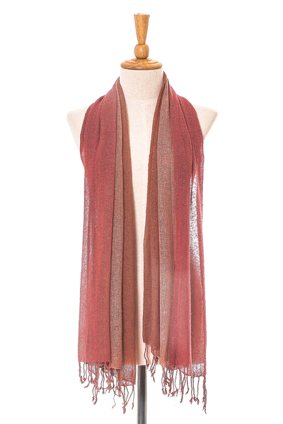 Silk scarf, 'Elusive Spring' - Burnt Orange and Dusty Rose Silk Wrap Scarf from Thailand