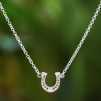Rose gold accented sterling silver pendant necklace, Horseshoe Gleam