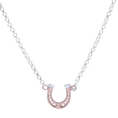 Collar con colgante de plata de ley con detalles en oro rosa - Collar de herradura de plata esterlina con detalles en oro rosa