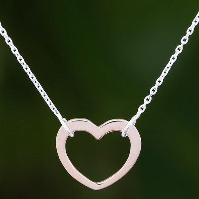 Rose gold accented sterling silver pendant necklace, Big Heart