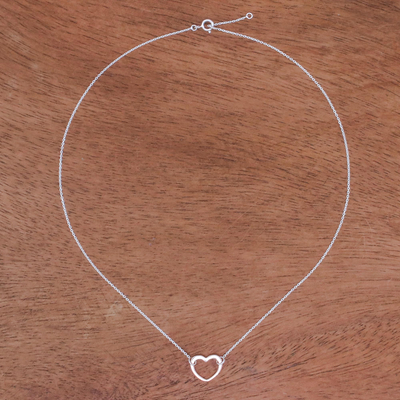 Rose gold accented sterling silver pendant necklace, 'Big Heart' - Rose Gold Accented Sterling Silver Heart Necklace