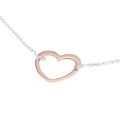 Rose gold accented sterling silver pendant necklace, 'Big Heart' - Rose Gold Accented Sterling Silver Heart Necklace