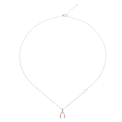 Rose Gold Accented Sterling Silver Wishbone Necklace