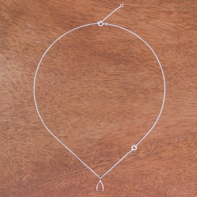 Rose gold accented sterling silver pendant necklace, 'Oracle Wishbone' - Rose Gold Accented Sterling Silver Wishbone Necklace