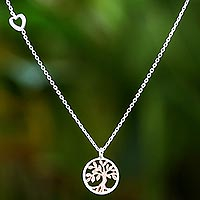 Rose gold accented sterling silver pendant necklace, 'Tree Corona' - Rose Gold Accented Tree Pendant Necklace from Thailand