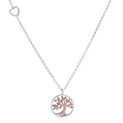 Rose gold accented sterling silver pendant necklace, 'Tree Corona' - Rose Gold Accented Tree Pendant Necklace from Thailand