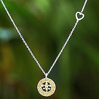 Gold accented sterling silver pendant necklace, Lovely Fleur-De-Lis