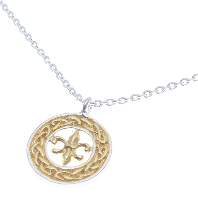 Gold accented sterling silver pendant necklace, 'Lovely Fleur De Lis' - Gold Accented Sterling Silver Fleur De Lis Necklace