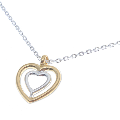 Gold accented sterling silver pendant necklace, 'Lovely Heart' - Heart-Shaped Gold Accented Sterling Silver Pendant Necklace