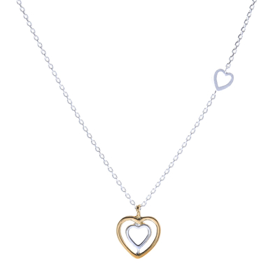 Gold accented sterling silver pendant necklace, 'Lovely Heart' - Heart-Shaped Gold Accented Sterling Silver Pendant Necklace