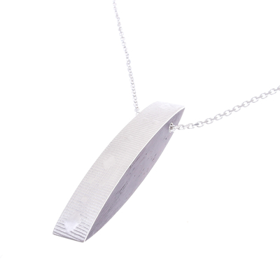 Sterling silver and wood pendant necklace, 'Modern Sliver' (2.7 inch) - Sterling Silver and Wood Pendant Necklace (2.7 In.)