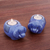 Ceramic tealight holders, 'Cute Elephants in Blue' (pair) - Cute Elephant Blue Ceramic Tealight Holders (Pair) thumbail