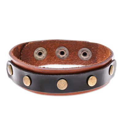 Black and Brown Studded Leather Wristband Bracelet