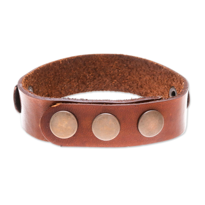Leather wristband bracelet, 'Striking Studs' - Black and Brown Studded Leather Wristband Bracelet
