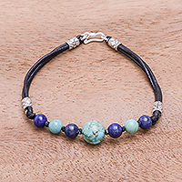 Lapis lazuli beaded bracelet, 'Cool Candy'