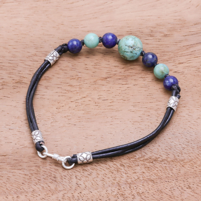Lapis lazuli beaded bracelet, 'Cool Candy' - Howlite and Lapis Lazuli Beaded Bracelet from Thailand