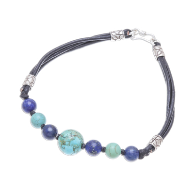 Lapis lazuli beaded bracelet, 'Cool Candy' - Howlite and Lapis Lazuli Beaded Bracelet from Thailand