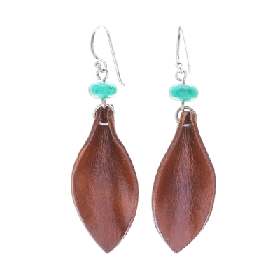 Leather dangle earrings, 'Brown Leaves' - Leather Leaf Dangle Earrings