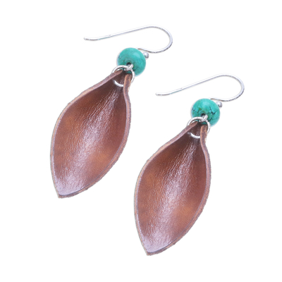 Leather dangle earrings, 'Brown Leaves' - Leather Leaf Dangle Earrings