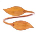 Leather wrap bracelet, 'Forest Embrace in Saffron' - Leafy Leather Wrap Bracelet in Saffron from Thailand