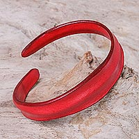 Featured review for Leather wristband bracelet, Wavy Embrace in Crimson