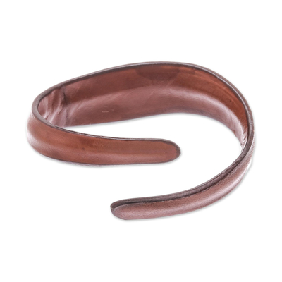 Leather wristband bracelet, 'Wavy Embrace in Chestnut' - Handmade Leather Wristband Bracelet in Chestnut