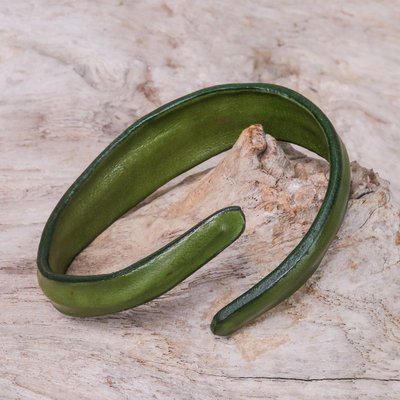 Pulsera de pulsera de cuero - Pulsera de cuero hecha a mano en oliva de Tailandia