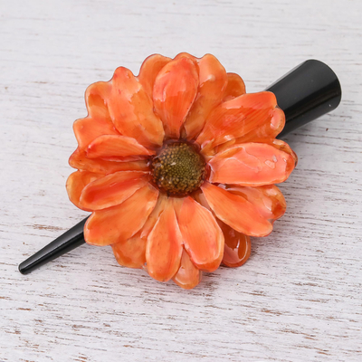 Haarspange mit natürlichen Blumen - Natürliche orangefarbene Aster-Haarspange aus Thailand