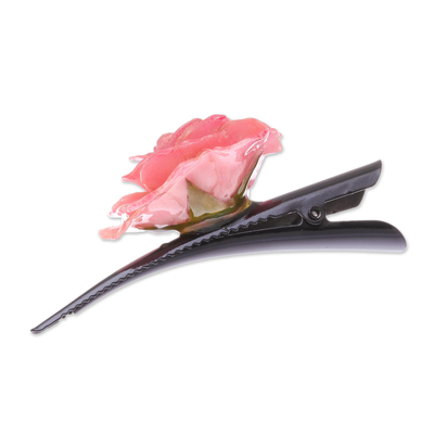 Natural rose hair clip, 'Pink Sweetheart' - Natural Pink Sweetheart Rose Hair Clip from Thailand