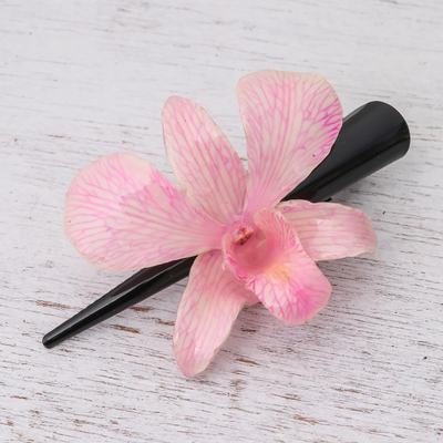 Natural orchid hair clip, 'Pink Orchid Love' - Natural Pale Pink Thai Orchid Hair Clip