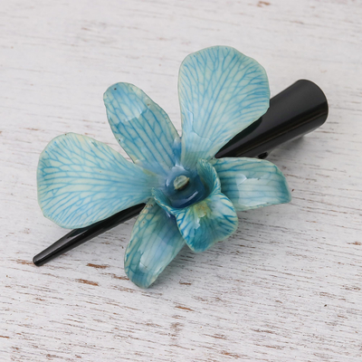 Natürliche Orchideen-Haarspange - Natürliche blaue thailändische Orchideen-Haarspange