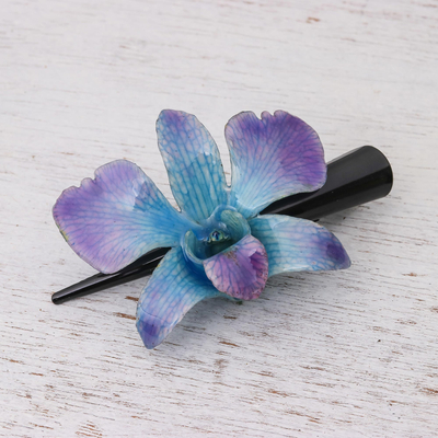 Pasador de pelo de orquídeas natural - Pasador de pelo de orquídeas tailandesa azul violeta natural