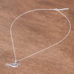 Sterling silver pendant necklace, 'Curling Feathers' - Curl Pattern Sterling Silver Bird Pendant Necklace