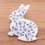 Ceramic brooch pin, 'Blue and White Floral Rabbit' - Bunny Rabbit Brooch Pin with Hand Painted Flowers