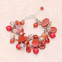 Multi-gemstone beaded bracelet, 'Summer Movement' - Multi-Gemstone Beaded Bracelet in Red from Thailand