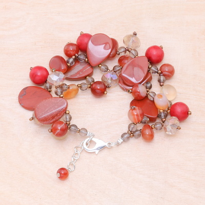 Multi-gemstone beaded charm bracelet, 'Summer Movement' - Multi-Gemstone Beaded Charm Bracelet in Red from Thailand