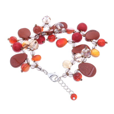 Multi-gemstone beaded charm bracelet, 'Summer Movement' - Multi-Gemstone Beaded Charm Bracelet in Red from Thailand