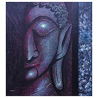 'Twilight Buddha' - Expressionist Buddha Painting in Purple from Thailand