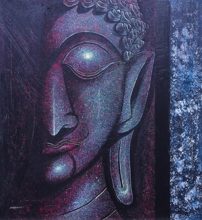 'Twilight Buddha' - Cuadro de Buda expresionista en morado de Tailandia