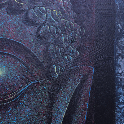 'Twilight Buddha' - Expressionistisches Buddha-Gemälde in Lila aus Thailand
