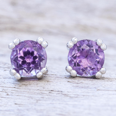 Amethyst stud earrings, 'Sparkling Gems' - Faceted Amethyst Stud Earrings from Thailand