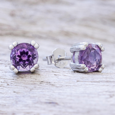 Amethyst stud earrings, 'Sparkling Gems' - Faceted Amethyst Stud Earrings from Thailand